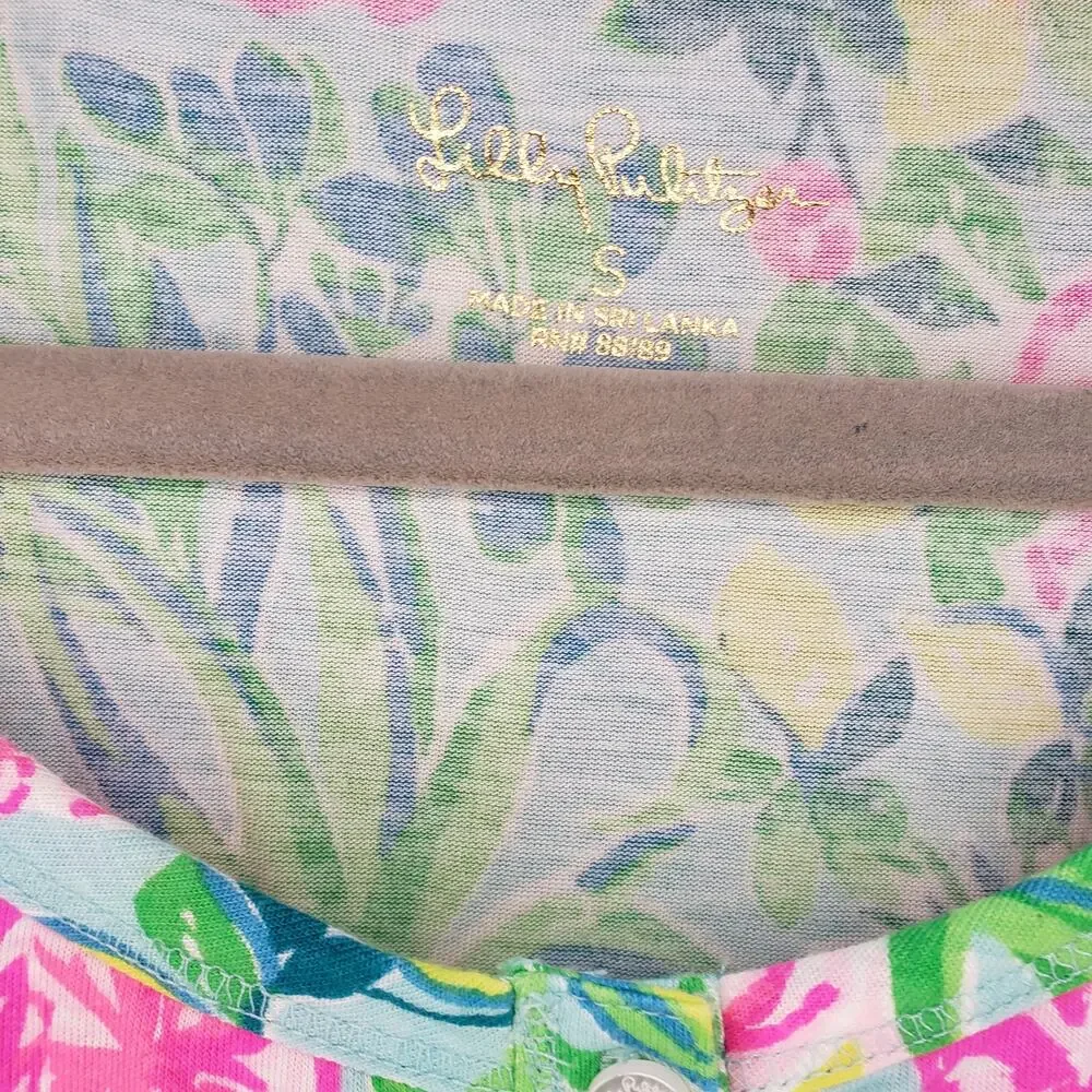 Lilly Pulitzer Lucretia Pajama Top Small Seasalt Blue Fruity Flamingo Floral